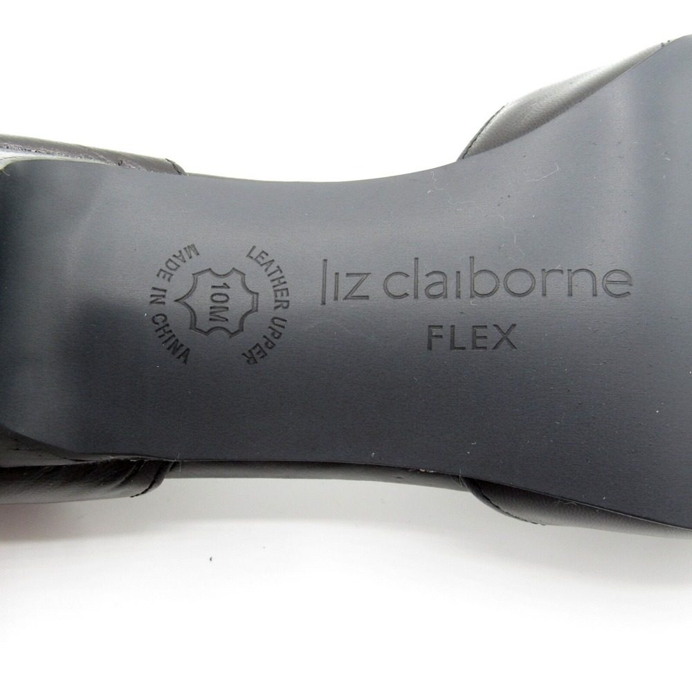 Liz Claiborne Flex Slip On Black Leather Square Toe 2.5 Inch Heels Size 10M - Picture 5 of 8